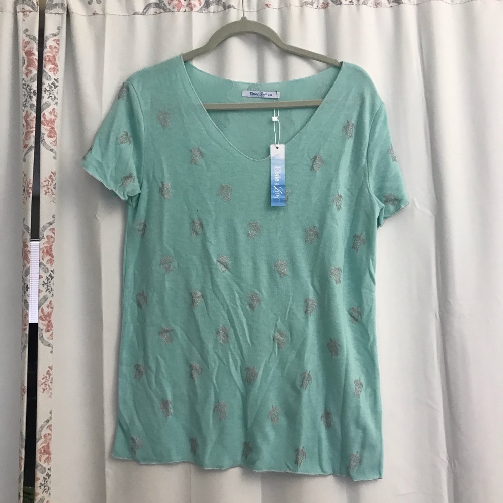 Light teal Large, XL short sleeve glitter turtle